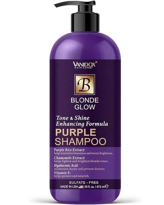 Sulfate Free Brass Toning Purple Shampoo for Blondes, Brown Highlighted, or Bleached Hair, Infused with Purple Rice Extract, Hyaluronic Acid, Vitamin E, and Chamomile Extract (16 fl oz)