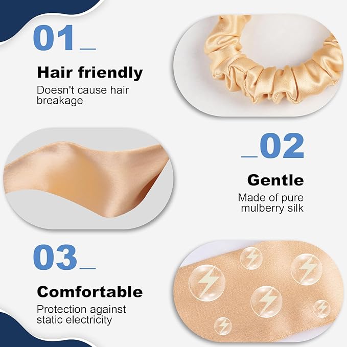1 Piece Silk Bow Scrunchies for Hair-100% Pure Mulberry 22 Momme Silk Hair Tie, Elastic Ponytail Holder, Elegant Soft Bow Hair Ties Band for Women Hair Care, Multiple Colours (Gold)