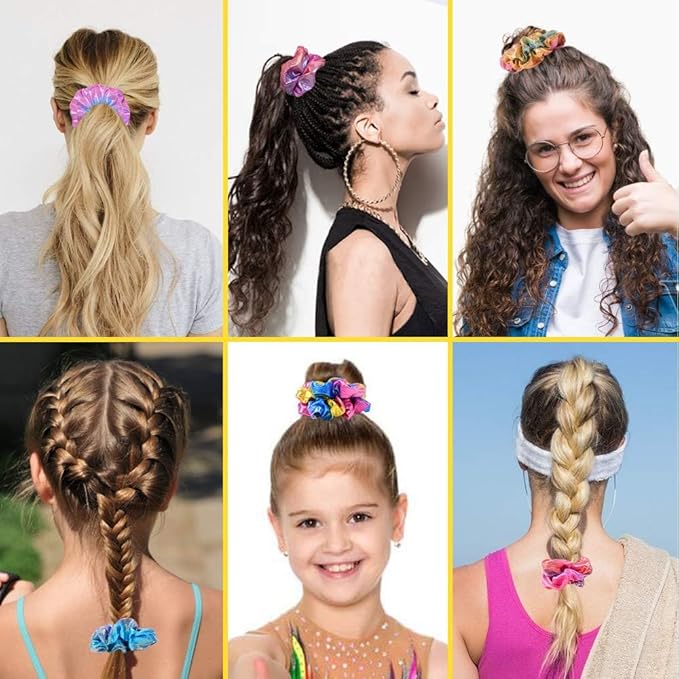 24Pcs Hair Scrunchies for Girls Shiny Metallic Scrunchies Cute Elastic Hair Bands Scrunchy Hair Ties Ponytail Holder for Girls Women Hair Accessories with a Gift Bag for Gym Dance Party Club