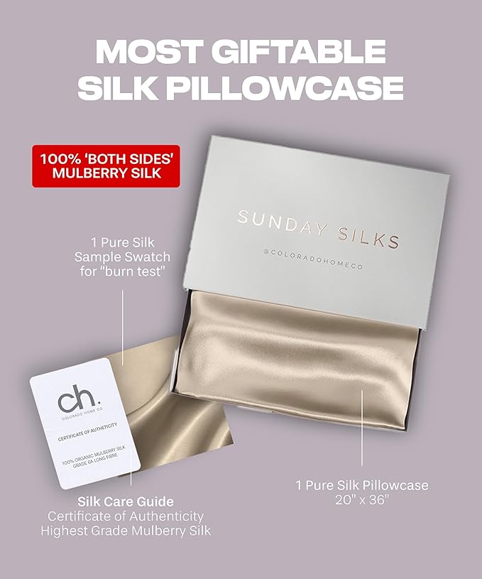 SUNDAYSILKS™ | Silk Pillow Cases | 100% Pure Silk Pillowcase | All Sides 22 Momme Highest Grade 6A | Real Silk Pillowcase for Hair and Skin | King, Queen Mulberry Silk Pillow Case, Zipper [Oat Milk]