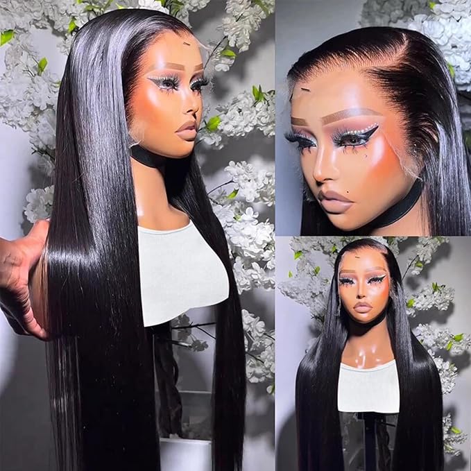Lemoda 13x6 Full Lace Frontal Wig 180% Density Straight Lace Front Wigs Human Hair HD Transparent Lace Glueless Wig Pre Plucked 15A Brazilian Virgin Human Hair Wigs for Women 28 Inch