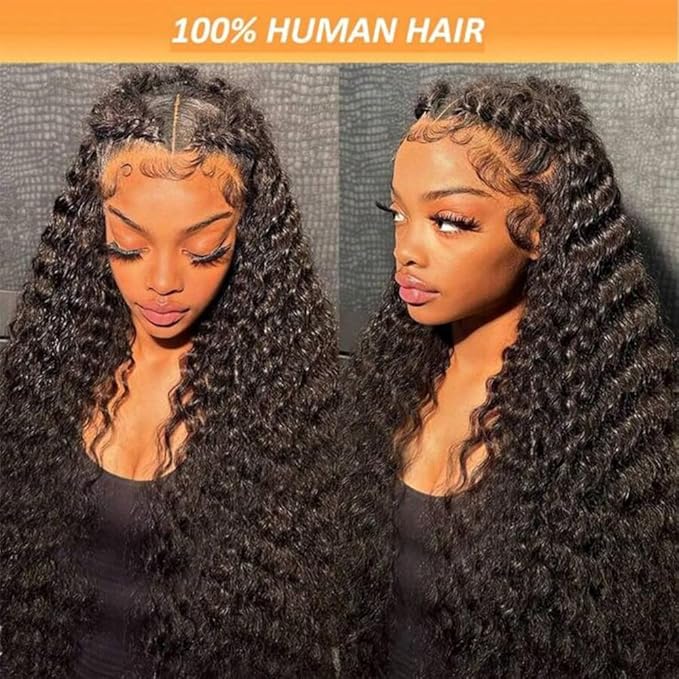 22 Inch Deep Wave Lace Front Wigs Human Hair 200% Density 13x6 HD Transparent Deep Wave Lace Front Wigs for Women Curly Wigs Pre Plucked with Baby Hair Glueless Wigs Natural Color