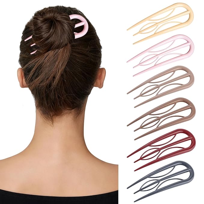 6 PCS French Hair Pins for Women - Large U-Shaped Hair Forks with Internal Teeth, Strong Hold for Thick & Thin Hair, Effortless French Twists, Updos, Buns & Chignons, Hairstyle Accessories