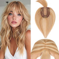 Rich Choices Real Human Hair Toppers for Women With Bang 100% Remy Human Hair Topper for Thinning Hair Clip in Silk Base Hair Topper 14 Inch #12P613 Golden Brown Mix Bleach Blonde
