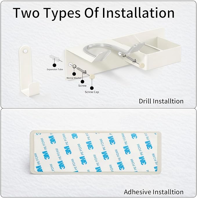Hair Dryer and Straightener Holder, Stainless Steel Hair Dryer Stand for Bathroom, Hair Dryer Holder Wall Mounted Adhesive or Drilling, Hair Tool Organizer for Salon Barber Shops White BANJEKT