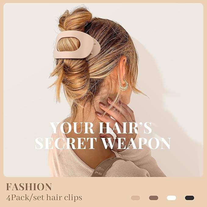 Flat Hair Claw Clips for Women,Matte Medium Hair Clips for Thick & Thin Hair- Comfortable Everyday Use for Office, Yoga, Party & Casual Styling (4PCS A)
