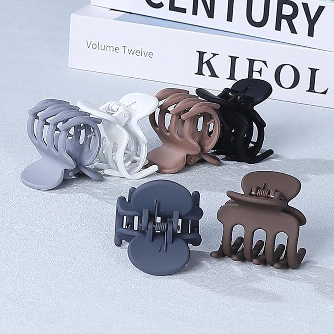 6 Pcs Hair Clips Small Claw Clips for Thin Hair Medium Matte Non-slip Hair Accessories for Women and Girls (Brown Grey)