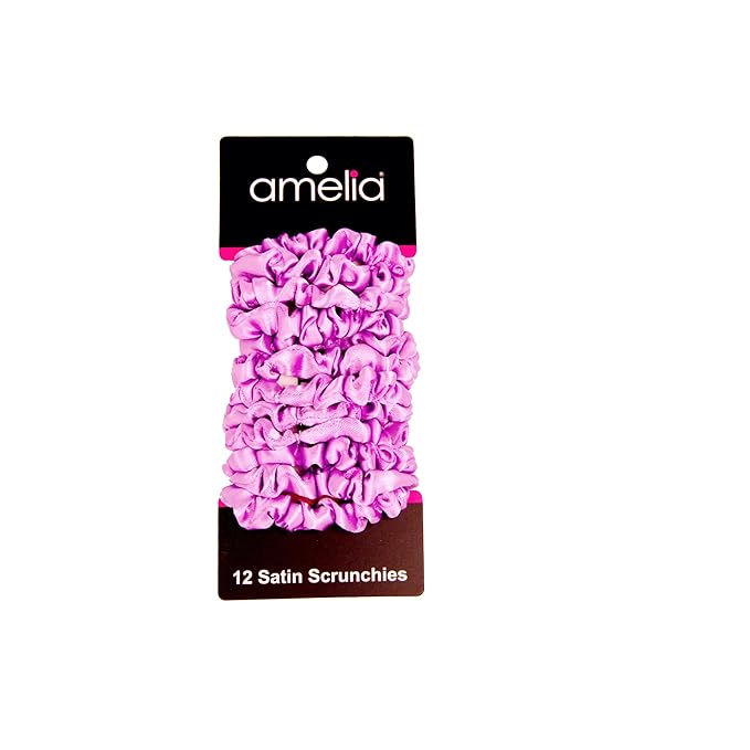 Amelia Beauty, Lavender Satin Small Scrunchies, 12-Pack – No Damage Hair Ties for Women, Gentle & Durable Hair Accessories, 2.5in x 0.5in