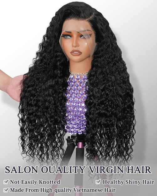 34Inch 13x6 Deep Wave Lace Front Wigs Human Hair 180% Density Curly Human Hair Wig Pre Plucked Wet and Wavy human hair wig for Women HD Lace Frontal Wigs with Baby Hair