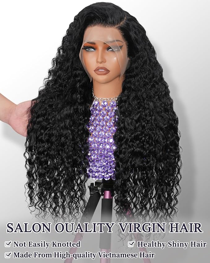 13x6 Deep Wave Lace Front Wigs Human Hair 220% Density SKINLIKE Real HD Lace Wig Wet and Wavy Human Hair Pre Plucked Wigs for Women Curly Lace Frontal Wig Natural Color 28inch