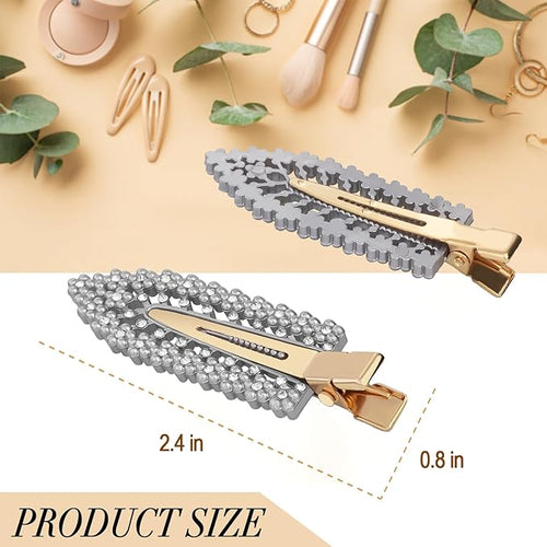 2PCS Rhinestone Hair Clips,Snap Hair Accessories,Decorative Hair Clips,Rhinestone Barrettes For Women Girls(SET21)