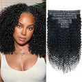 Seamless 3C 4A Kinky Curly Clip In Extension PU Weft Curly Clip in Extension Human Hair Clip Ins Full Head for Black Women Brazilian Remy Human Hair Natural Color 8Pcs with18clips 120g/Set (18 inch)