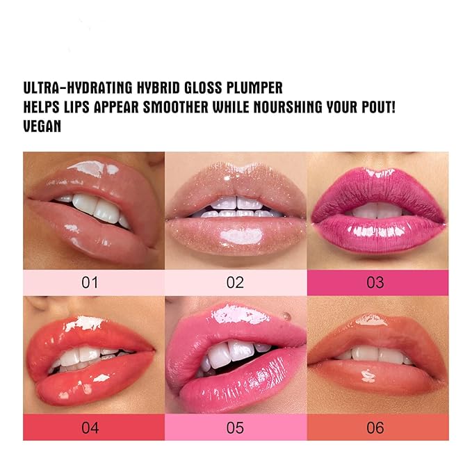 Lip Plumper 6 Colors Moisturizing Glossy Plumping Lip Gloss Long Lasting Hydrating Natural Lip Plumper for Women Girls (Color 02)