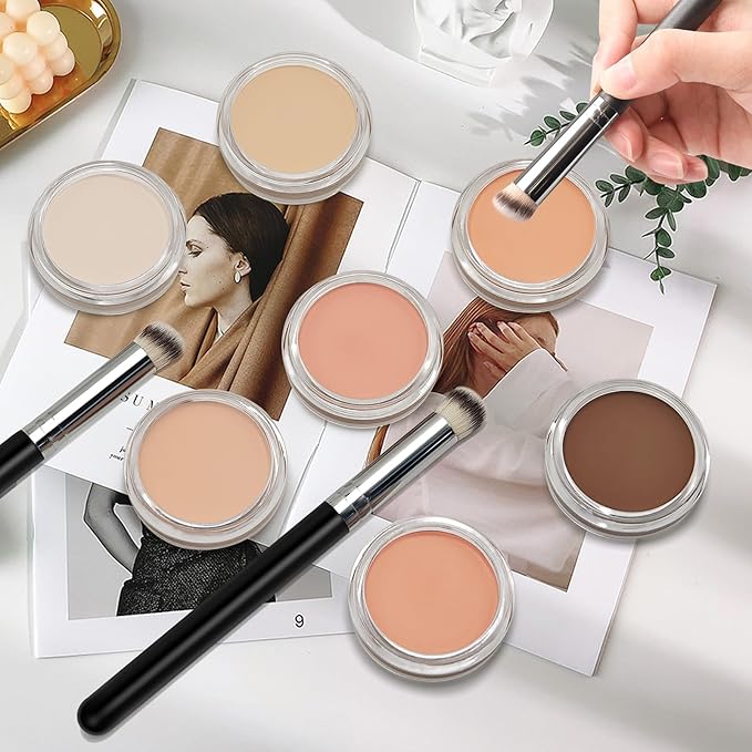 Cream Concealer Full Coverage Makeup, Matte Color Correcting Concealer with Brush, Waterproof, Conceals Blemish, Pores and Spots, Under Eye Makeup Concealer for Dark Circles (#07 DEEP)