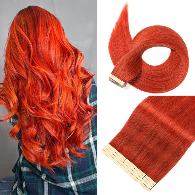 Human Hair Tape in Extensions Copper Red 20 Inch Invisible Tape in Hair Extensions Human Hair for Women Hair Extensions Real Human Hair Tape in
