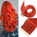 Tape in Hair Extensions, 14 Inch Human Hair, 20pcs Copper Red, Tape Ins, Real Human Hair
