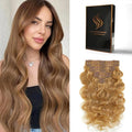 Clip in Hair Extensions Real Human Hair Body Wave 27 Honey Blonde Clip in 100% Brazilian Remy Human Hair Extensions 8pcs Per Set with 18 Clips Double Weft 22 Inch 110g/3.6oz