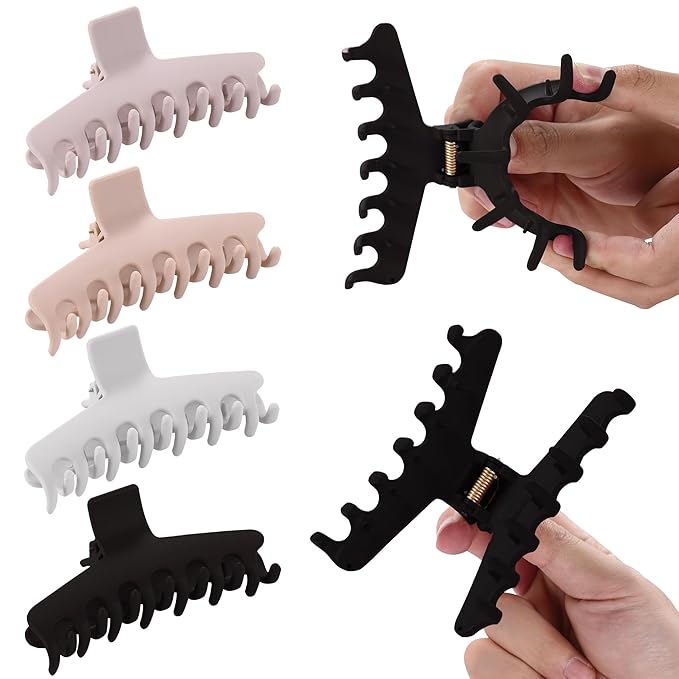 4Pcs Cloud Claw Clips for Women, 4.3 Inch Non-Slip Strong Hold Hair Claws, Unbreakable & Durable TPEE-Silicone Blend, Large Bendable Cozy Hair Clip for Thin/Thick/Curly Hair, All-Day Comfort