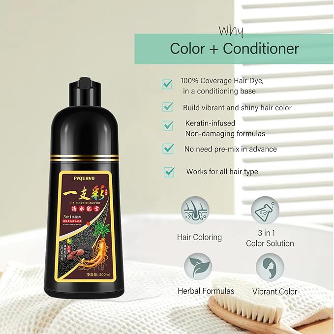 Brown Hair Dye Shampoo, Hair Color Shampoo for Women Men, Covers Grays in Minutes, Long Lasting Brown Hair Dye, Champu Para Canas, Easy to Use 16.90 Fl Oz
