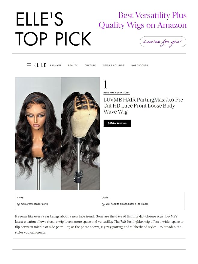 LUVME HAIR All-Day Comfort Real Glueless 7x6 HD Lace Wig 200% Density Hair PartingMax Lace Wigs Loose Body Wave Lace Front Wigs Human Hair Pre Cut Plucked Lace Frontal16 Inches Natural Black Color