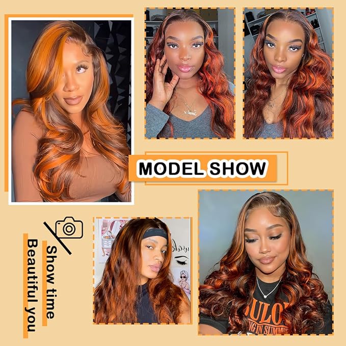 P4/350 Body Wave Lace Front Wigs Human Hair Brown Ginger Colored Wigs 13x4 HD Lace Frontal Highlight Ombre Wig Human Hair 180% Density P4/350 Colored Wigs Human Hair for Black Women 22Inch
