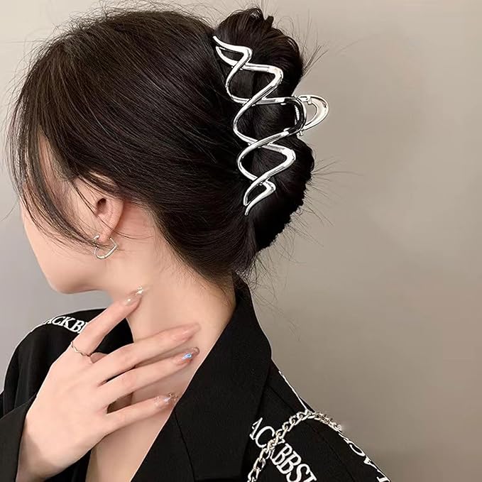 Silver Metal Wavy Hair Clip, 1Pcs 4.52Inch Wave Hair Clip for Thick Hair, Non-Slip Strong Hold Grip Hair Jaw Clip, Ideal for All Occasions