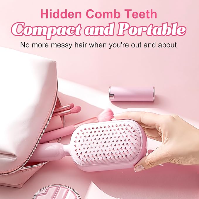 Retractable Cushion Massage Comb Brush, Anti-Static Easy-Clean Massage Comb,Air Cushion Massage comb,Smooth Clean Detangling Comb for All Hair Types(Pink)