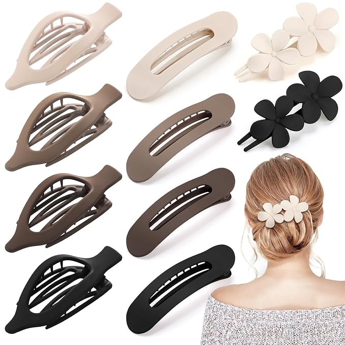10 Pcs French Flat Hair Clips for Women - 3 Styles Non-slip Flat Claw Clips Matte Hair Claws for Thin Thick Hair