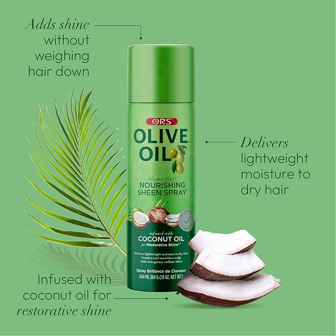 ORS Olive Oil Nourishing Sheen Spray infused with Coconut Oil 10 ounces (Pack of 3)