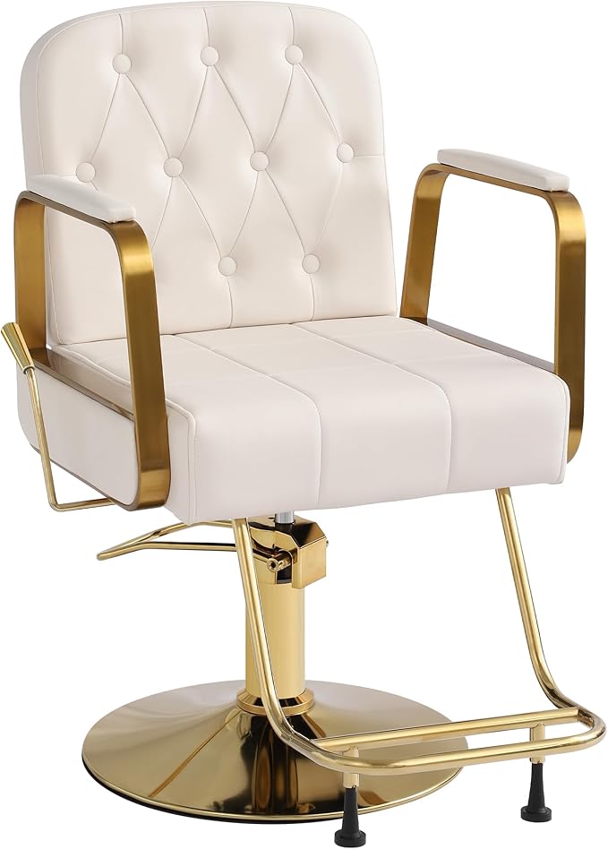 KIGOTY Salon Barber Chair, Reclining Salon Chair for Hair Stylist, Adjustable Hair Salons Tattoo Braiding Hairdresser Chair, 360 Swivel Stylist Chairs for Barbershop (White)
