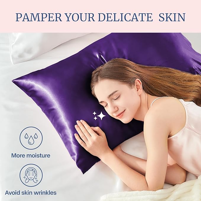 BEDELITE Satin Pillowcase for Hair and Skin, Super Soft and Cooling Similar to Silk Pillow Cases 2 Pack with Envelope Closure, Gift for Women Men(20"x40" King Size, Plum Purple)