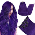 RUNATURE Clip in Hair Extensions Purple Clip in Human Hair Full Head Purple Hair Extensions Real Human Hair Clip Ins Party Highlight Colored Hair Extension 14 Inch 70g/5pcs