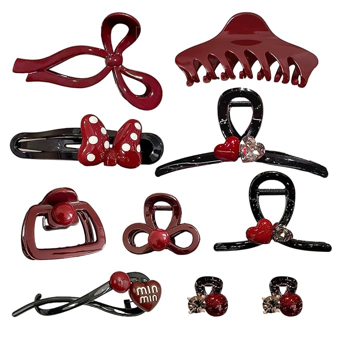10 piece women's hair clip set, featuring anti slip hair claws for girls and various styles of women's hair accessories, making it the best gift for both girls and women(burgundy)