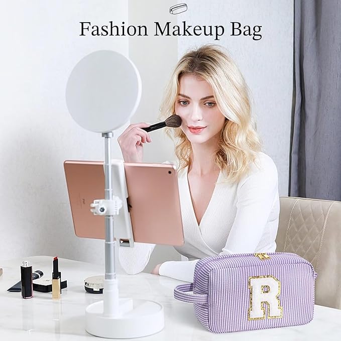 YOOLIFE Makeup Bag: Initial Monogram Cosmetic Travel Makeup Pouch, Purple for Women