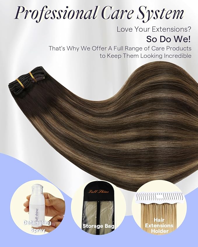 Full Shine Balayage Clip in Hair Extensions 220 G 22 Inch Dark Brown to Chestnut Brown Clipin Hair Extensions Real Human Hair for Fullness 7 Pcs