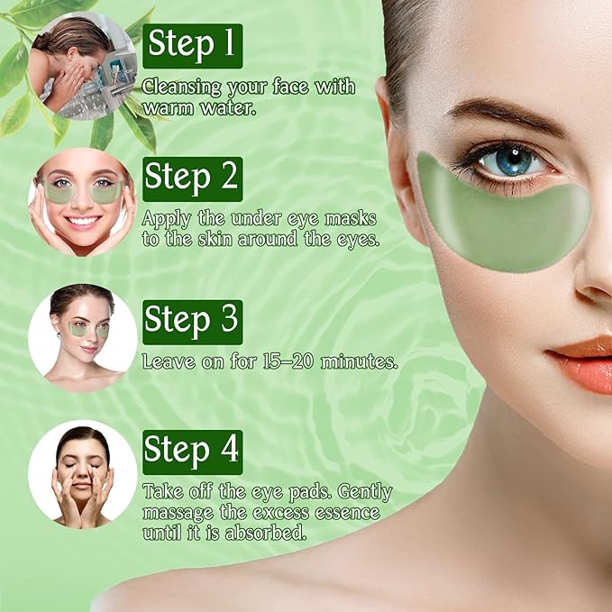 Under Eye Patches for Dark Circles and Puffiness, 60 Pcs Green Tea Collagen Eye Mask, Hydrating Eye Patches for Puffy Eyes Wrinkle Treatment, Eye Gel Pads Self Eye Skin Care Gifts for Women