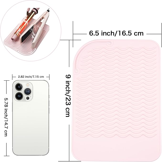 Heysam Heat-Resistant Silicone Mat and Heat Styling Tools Travel Mat Cover for Curling Irons, Hair Straighteners, Flat Iron, Professional Heat-Resistant/Non-Slip Mat for Countertop, 9"x6.5"-Blush