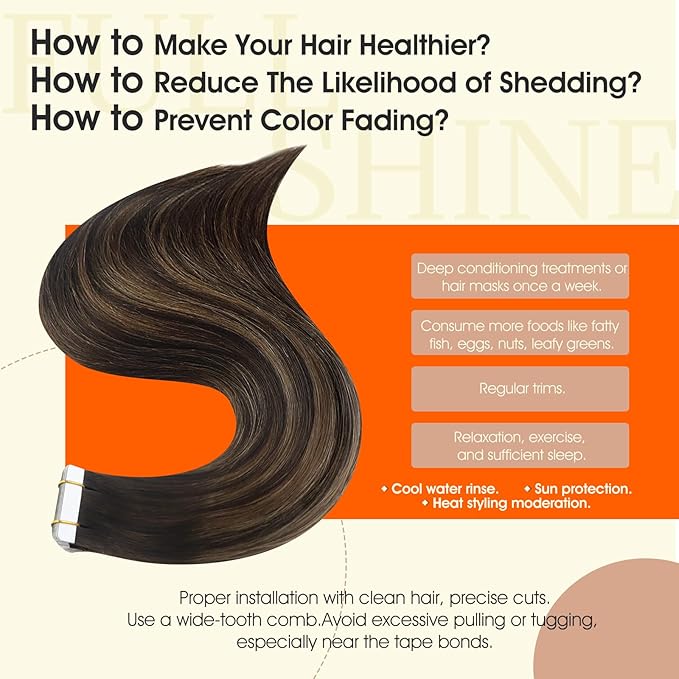 Full Shine Tape in Human Hair Extensions Balayage Tape in Hair 2/8/2 Dark Brown to Ash Brown Balayage Real Remy Human Hair Extensions Tape in Natural Hair 20pcs 30 Gram Double Sided Tape Hair 12 Inch