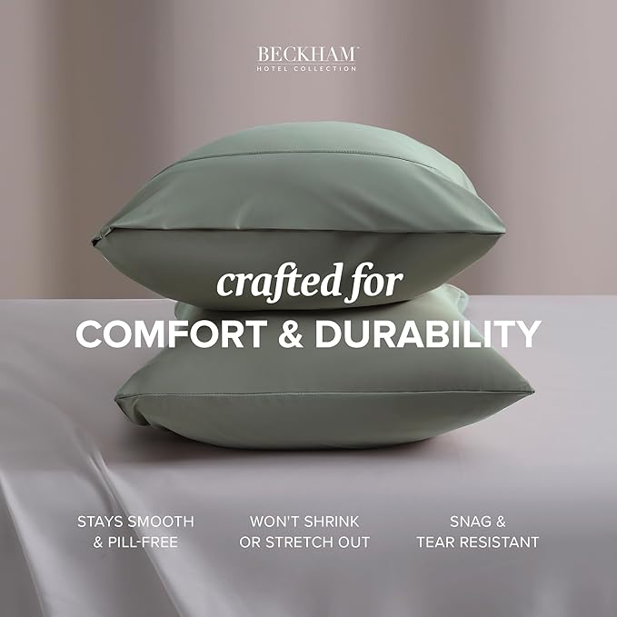 Beckham Hotel Collection Cooling Pillowcases for Hot Sleepers, King Size Set of 2, Cool Bedding, Envelope Closure, Silky Soft, Breathable, Moisture-Wicking, Aqua Gray