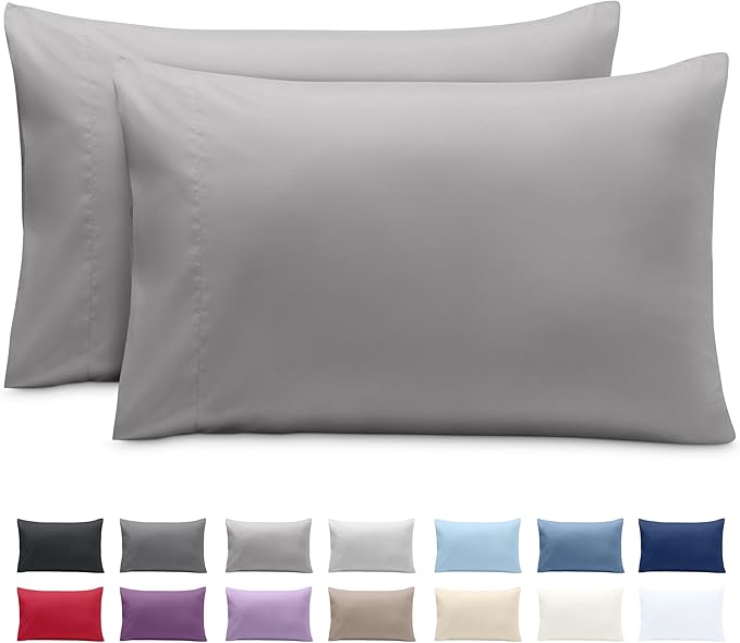 Bare Home Microfiber Pillow Cases - Queen Size Set of 2 - Cooling Pillowcases - Double Brushed - Easy Care - Envelope Closure (Queen Pillowcase Set of 2, Light Grey)
