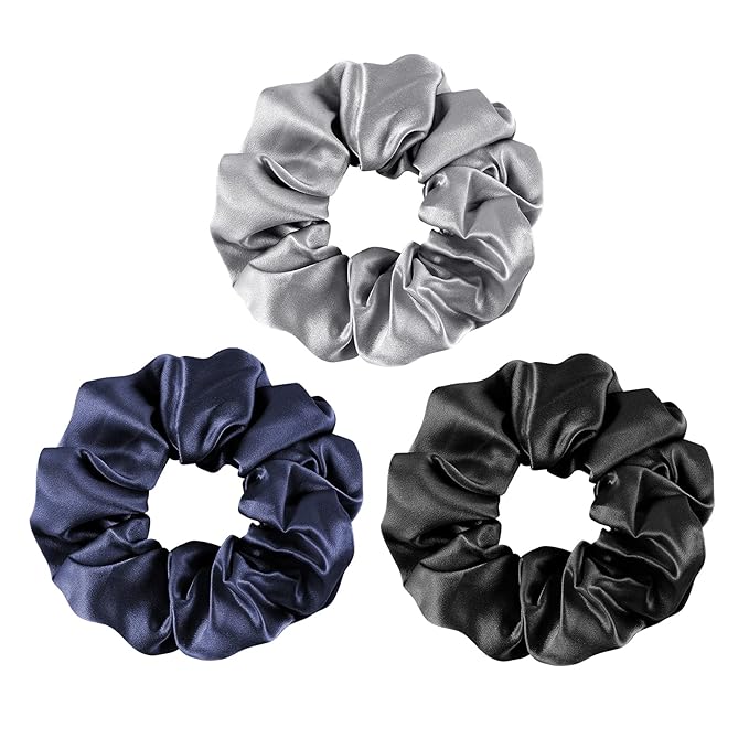 OLESILK 100% Mulberry Silk-Scrunchies for Hair Sleep, Women Grils Silk Hair Ties for Frizz & Breakage Curly Hair, No Damage, Elastics Ponytail Holder, 3 Pack