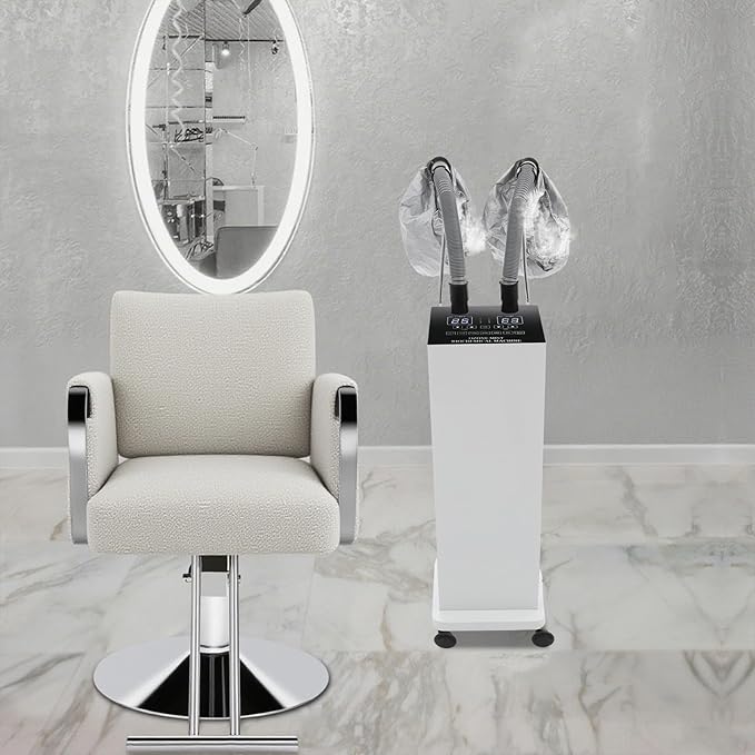 Nano Hair Steamer with 2 Vaporizing Caps, Professional Micro Mist Hair Processor with Rolling Wheels, 650W 110V Nano Hair Steamers Machine, Multifunctional Hair Steamer for Home Barber Shop (White)