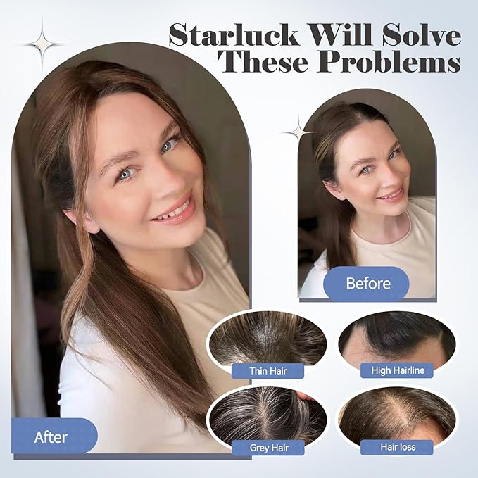 HAIRCUBE Hair Toppers 100% Real Human Hair,Ombre Blonde with Brown Highlight, 5.5"*4" MONO Large Base, 46g Hand-moven Real Human HairToppers for Women with ThinningHair