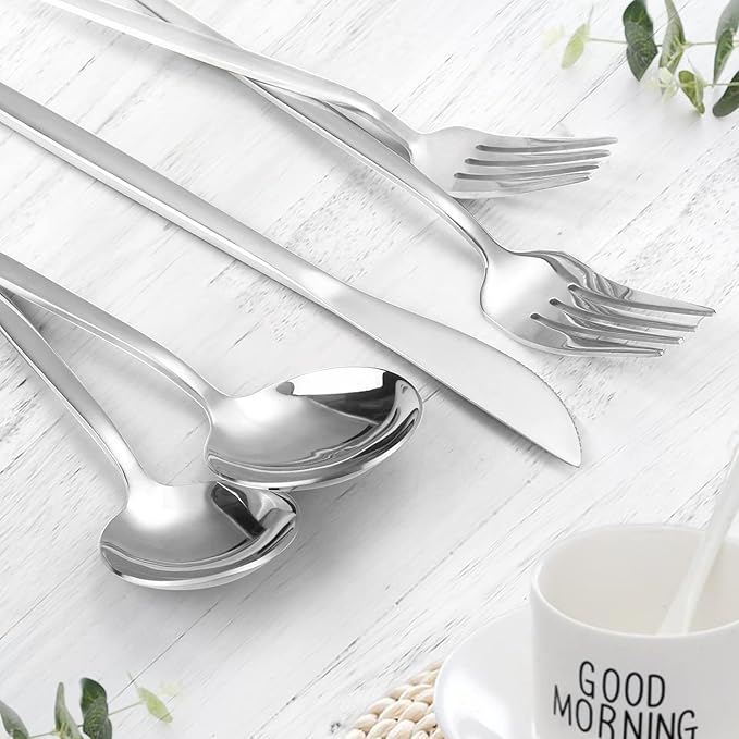 Silverware Set, KassKa 20 Pieces Flatware Cutlery Set, Stainless Steel Utensils Set Spoon Fork Knives Set for Home Restaurant and Kitchen, Mirror Polished Finished, Service for 4