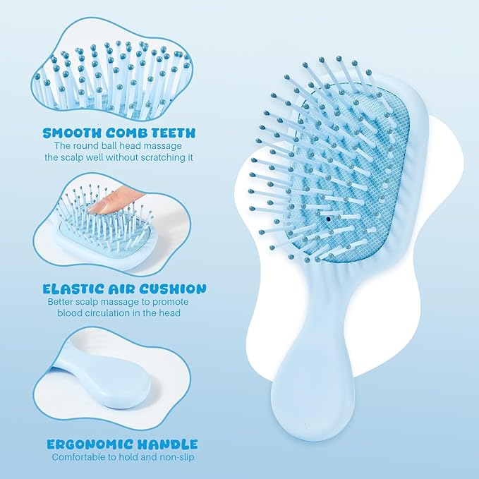 Mini Hair Bursh for Women Men and Kids, Protable Travel Size Hair Brush for Pockets Purses, Mini Detangler Brushes for All Hair Types, Small Paddle Brush for Detangling(Blue)