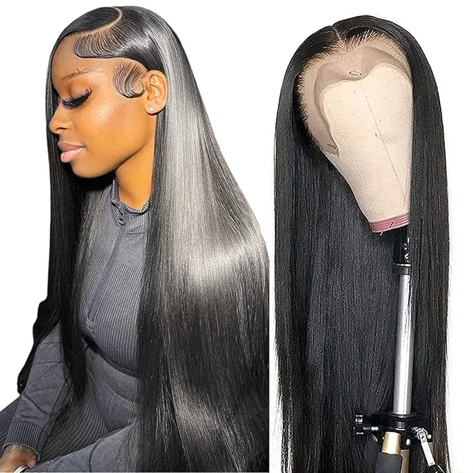 13x6 Straight Lace Front Wigs Human Hair HD Transparent Lace Front Human Hair Wigs for Woman Brazilian Lace Frontal Wigs Glueless Wigs Pre Plucked Natural Color 32 Inch