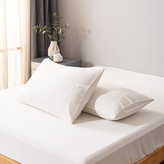 Bella Coterie | Luxury Bamboo Viscose Queen Size Pillowcase Set | 100% Organically Grown | Ultra Soft | Cooling | 2 Pcs [Ivory]