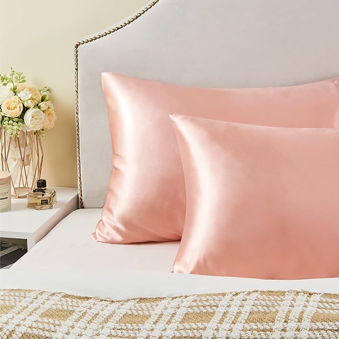 BEDELITE Satin Pillowcase with Zipper, Coral King Size Pillow Cases Set of 2, Super Soft and Cooling Similar to Silk Pillow Cases, Gift for Women Men(20x40 Inches)
