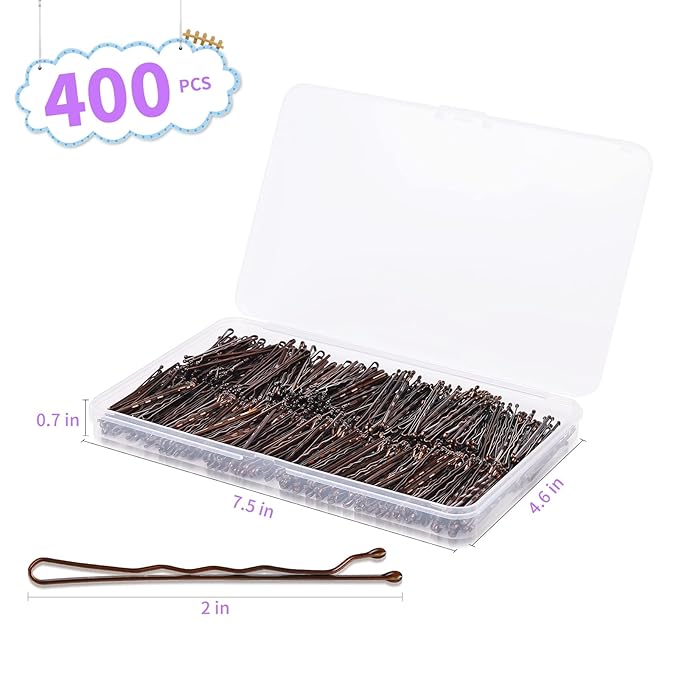 400Pcs Bobby Pins Brown, Cyluer Bobby Pin, 2 Inch Premium Bobby Pins Secure Hold & Pain Free For Women Girls and Kids, Invisible Wave Hair Pins Bulk With Storage Case, Suitable For Various Hairstyles