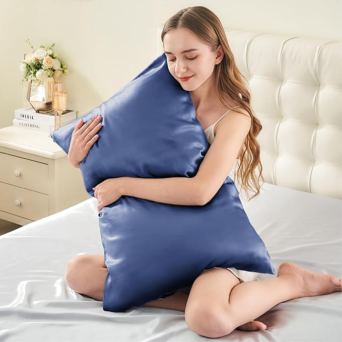 INFIIXSO Mulberry Silk Pillow Case King Size, Silk Pillowcase with Hidden Zipper 20"x36", Extraordinary Smooth and Soft Pillow Cases for Hair and Skin(Navy, 1 Pack)